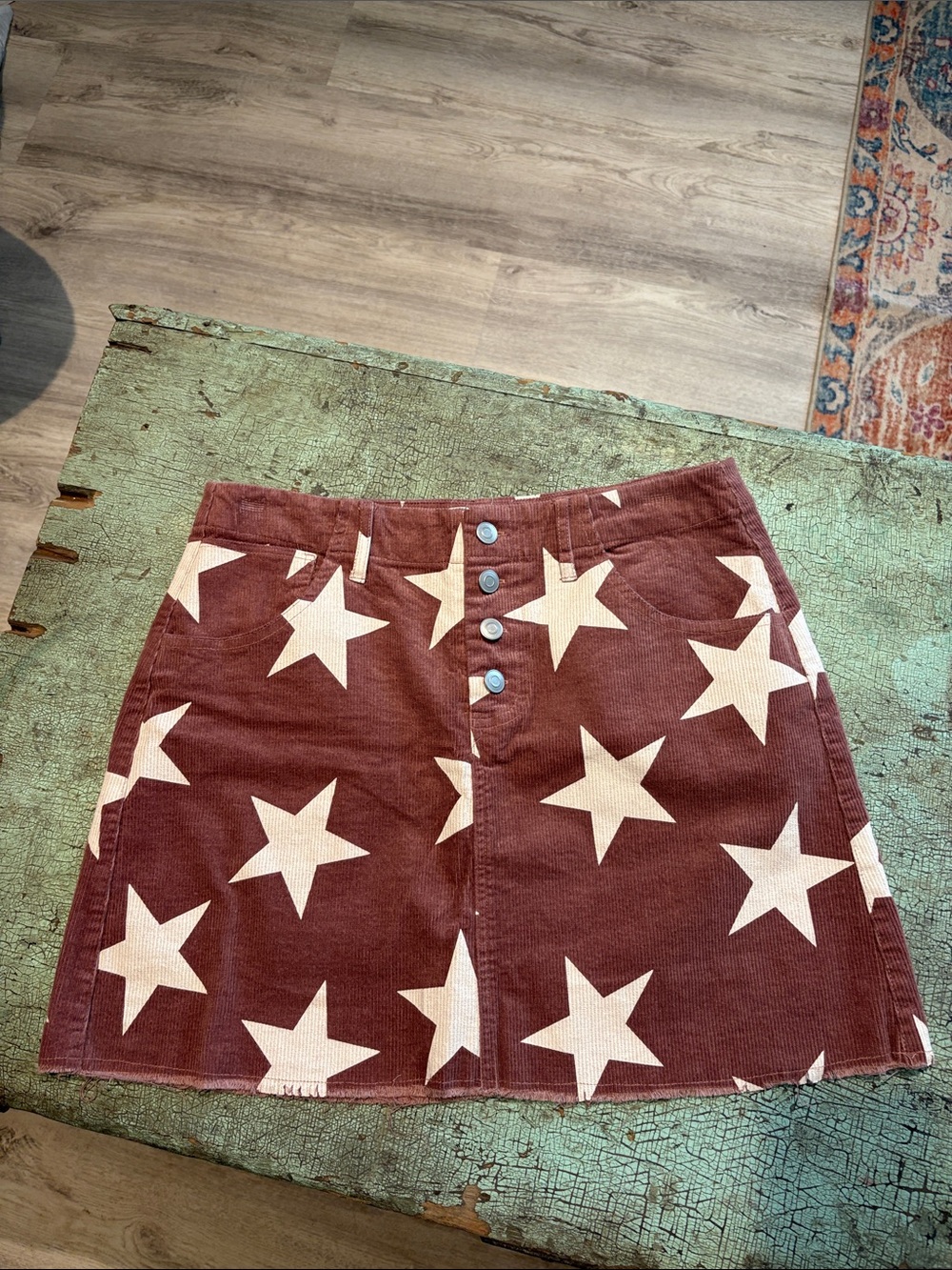Altered State Corduroy Star Print Mini Skirt Brown Cream Size L - Picture 2 of 5